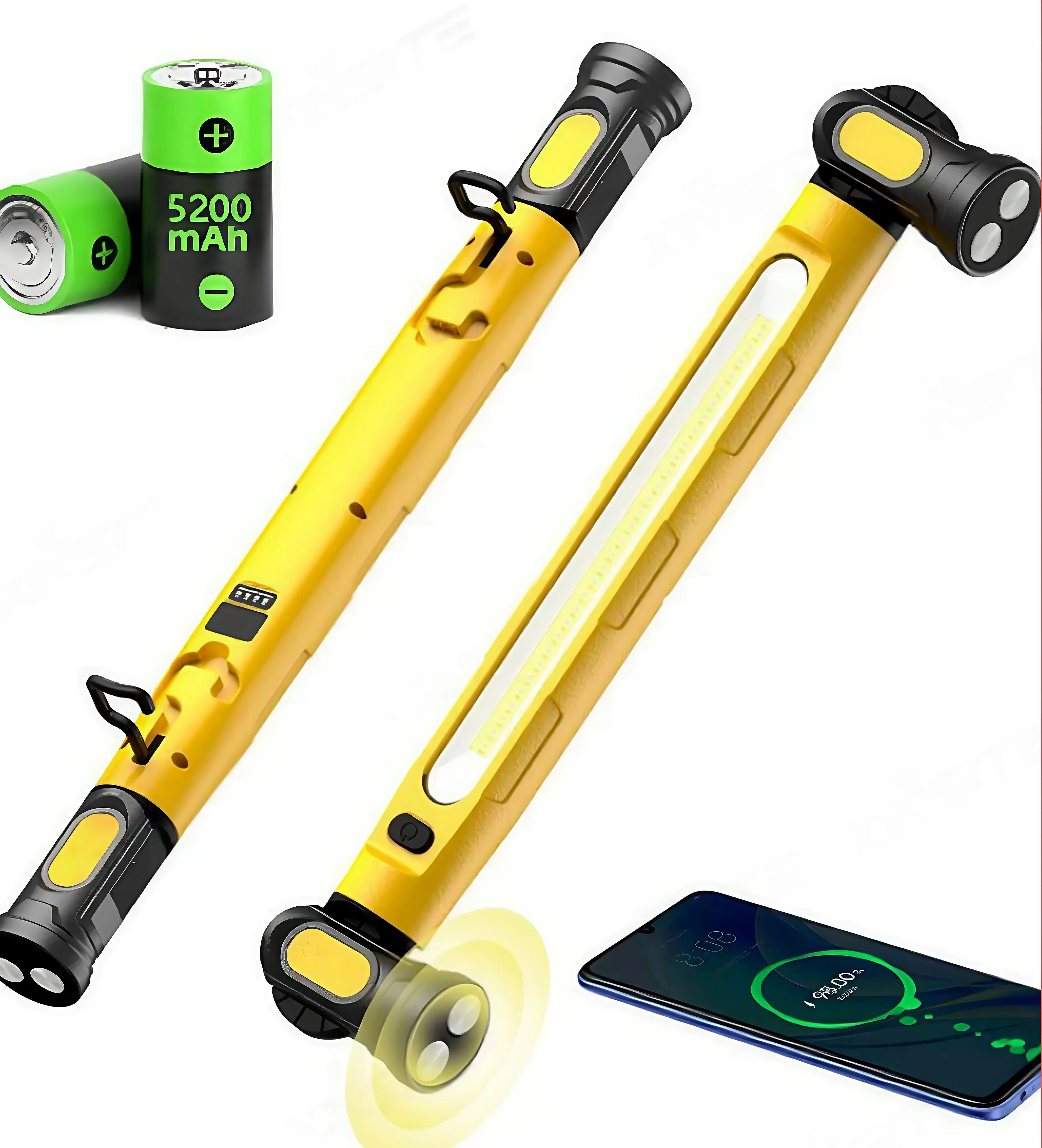 Auto On/Off LED Work Light, 3000LM Super Bright Under Hood Working Light, 5200mAh Rechargeable Magnetic Cordless Job Site Light with Hooks, Portable Mechanic Light for Car Repair, Garage & Workshop - Yellow