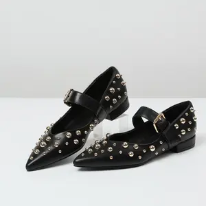 EROCALLI Women's Studded Flats Pointed Toe Mary Jane Flat Shoes for Comfortable Wear for all Year Round