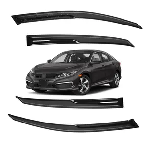 Tape-on -For 2016-2021 Honda Civic 4 Door Hatchback Window Visor-Smoke Tinted # Rain guard# Rainproof#Sun Shade#UV Protection# Easy-Install # Vent Shades# Car Windshield# Car Weather Shields# Wind Deflector