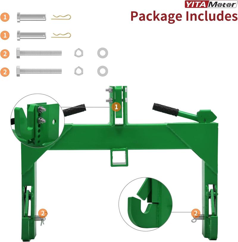 YITAMOTOR 3 Point Quick Hitch for Category 1 Tractor, 3000 lbs 3-Pt Attachment with 2" Receiver Trailer Hitch Adaptation with 5 Level Adjustable Bolt YITAMOTOR 3 Point Quick Hitch for Category 1 Tractor, 3000 lbs 3-Pt Attachment with 2" Receiver Trailer Hitch Adaptation with 5 Level Adjustable Bolt