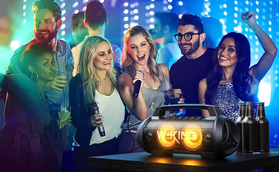 W-KING  120W Peak 70W RMS  table Bluetooth Speaker with Wireless Microphone, Waterproof Speakers with Subwoofer Outdoor Speakers Bluetooth Boombox/42H/Bass Up/DSP/AUX/Stereo Pairing Waterspeaker Karaoke Set speaker subwoofer bluetooth speakers