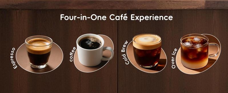 ecozy  4-in-1 Espresso Machine, Drip Coffee, Cold Brew and Over lce Machine with Touch Screen, Milk Frother Steam Wand, Stainless Steel, Coffee Maker for Cappuccinos, Lattes, Americanos