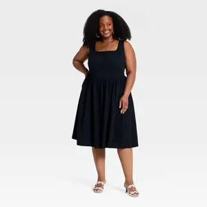 Women's Plus Sleeveless Button-Front Midi A-Line Dress - Ava & Viv