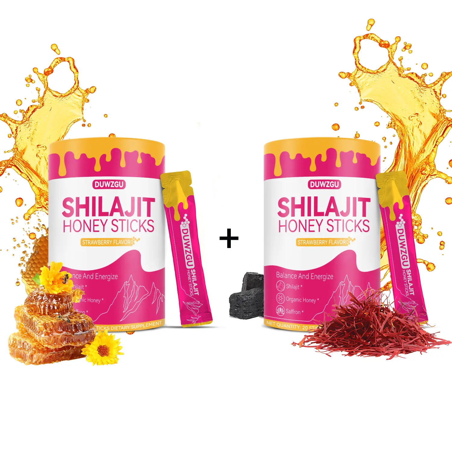 Shilajit Honey Sticks | Women Multi-Mineral Honey Sticks Strawberry Flavor | Shatavari & Saffron | Hormonal Balance & Energy