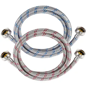 2-Pack 4ft Washing Machine Hoses – Stainless Steel Burst-Proof Hot & Cold Water Supply Hoses, 3/4" Standard Fit