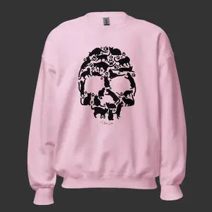 Cat Skull Graphic Crewneck Sweatshirt - 50% Cotton 50% Polyester Pre-shrunk Classic Fit Air-jet Spun Yarn Soft Feel