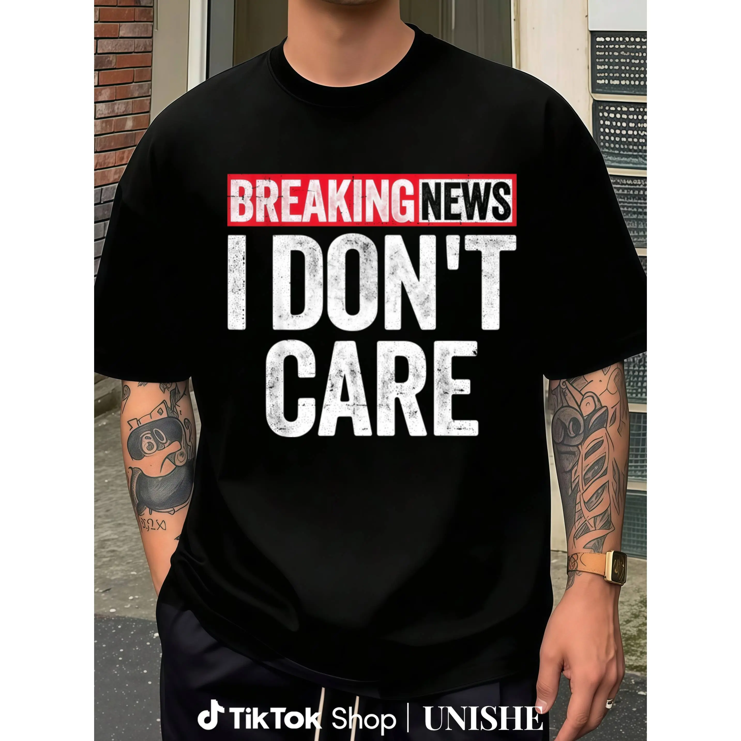 Bold Printed T-Shirt with "Breaking News I Don't Care"