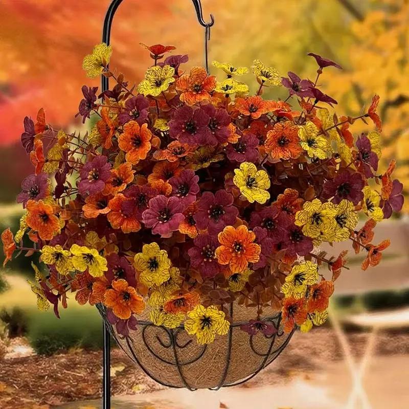 12 Bunches Fall Multi-Color Artificial Flowers, Adjustable UV Resistant Bouquets, Eucalyptus Lavender Vase Decorations, Indoor Outdoor Use, Decorative Flowers