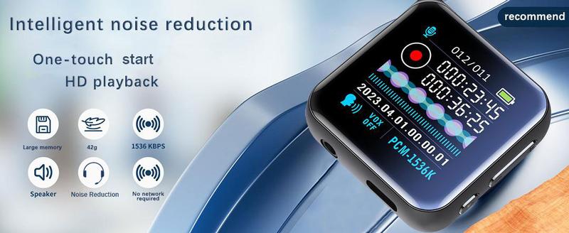 Smart recorder with speech-to-text, HD audio, one-touch recording, simple operation, large memory and long battery life