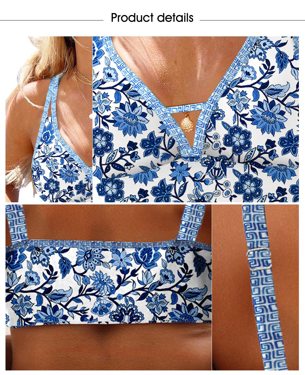 Aleumdr Metal-Ring Cut-Out Full Coverage High Waist Bikini Set – Adjustable Straps, Elastic Band & Openwork Design, Plus Size Swimwear for Women Beach Swimming Sport SpringStatements