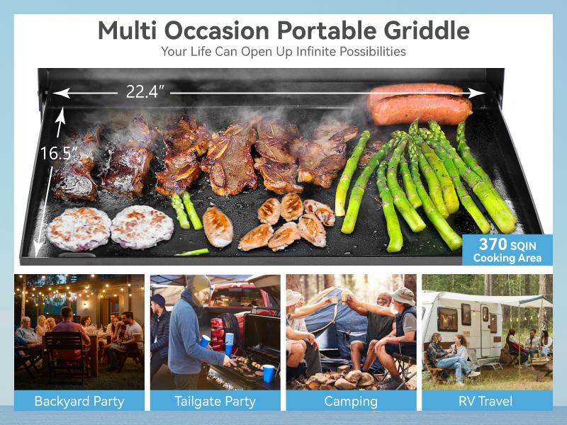 Kitchen Academy 27 Inch Flat Top Grill with Ceramic Coated Cast Iron Pan, 3-Burner Propane Gas, Nonstick Design, Stainless Steel Barbecue Home Food Kitchenware