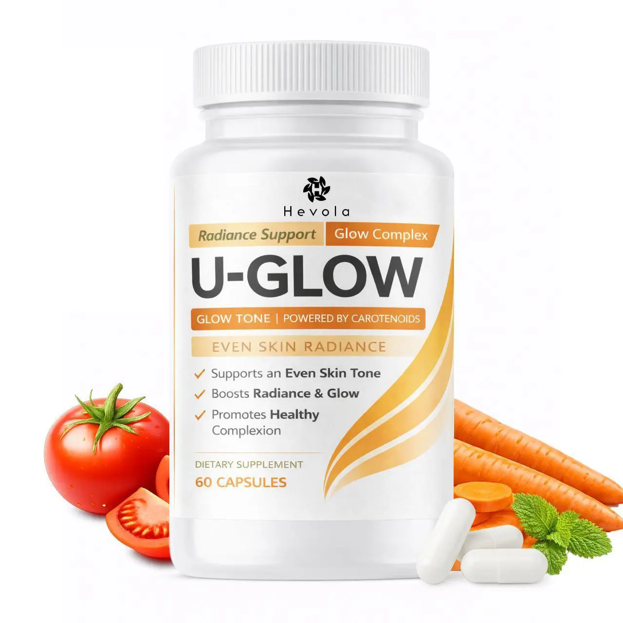 U-GLOW Daily Glow Vegan Dietary Supplement - 60 Capsules, Skin Revival Support, Helps Even-Looking Tone, Antioxidants (Beta-Carotene, Vitamin E, Astaxanthin, Lycopene), Naturally Flavored, Boosts Radiant Skin Vibrance