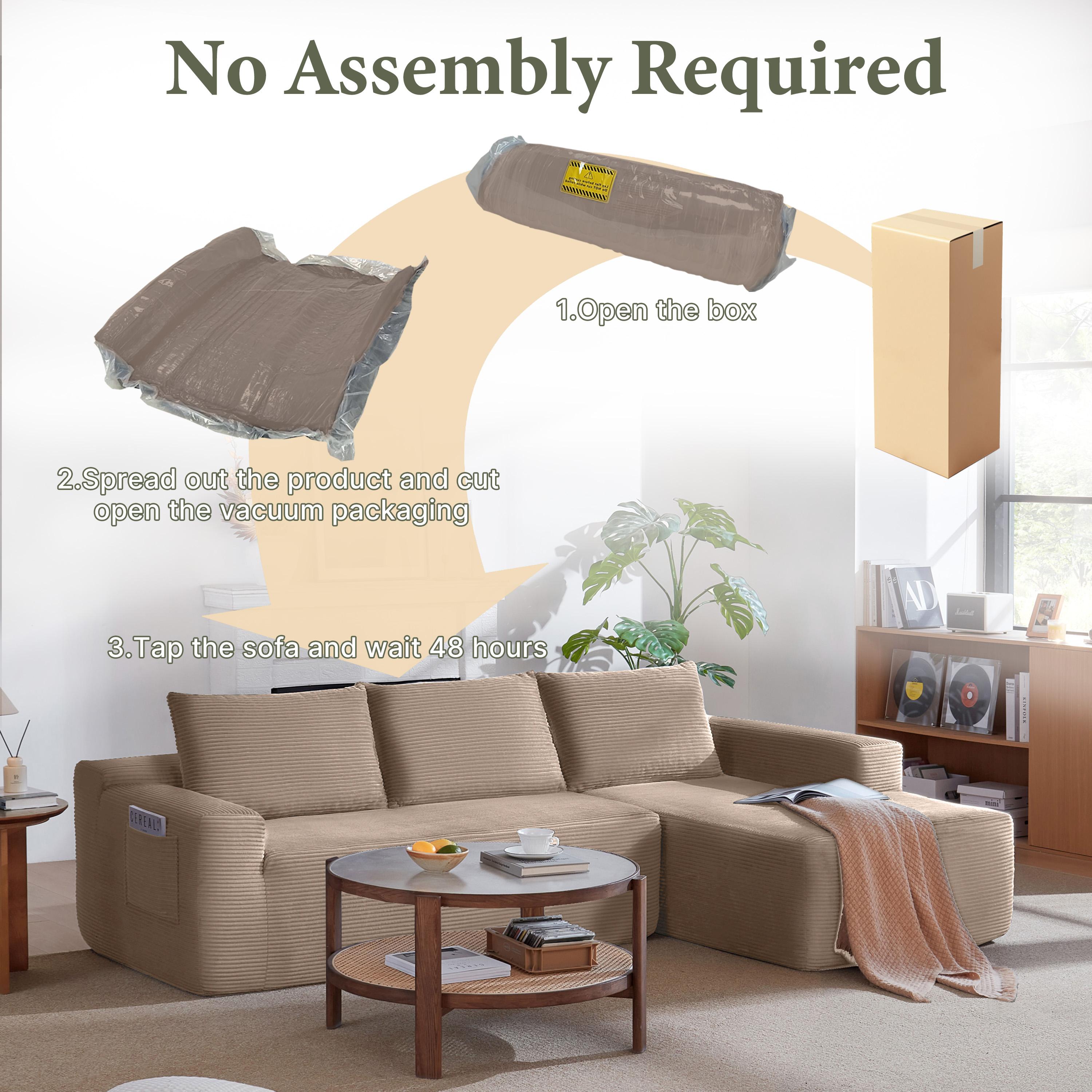 96.9" Cloud Sectional Sofa with L-Shape Chaise and Side Pockets , bonelesscouches compression bed ,Modern Modular Design, Deep Seating, Upholstered for Living Room/Bedroom, No Assembly Required (Corduroy Fabric), Left-facing 96.9" Cloud Sectional Sofa with L-Shape Chaise and Side Pockets , bonelesscouches compression bed ,Modern Modular Design, Deep Seating, Upholstered for Living Room/Bedroom, No Assembly Required (Corduroy Fabric), Left-facing