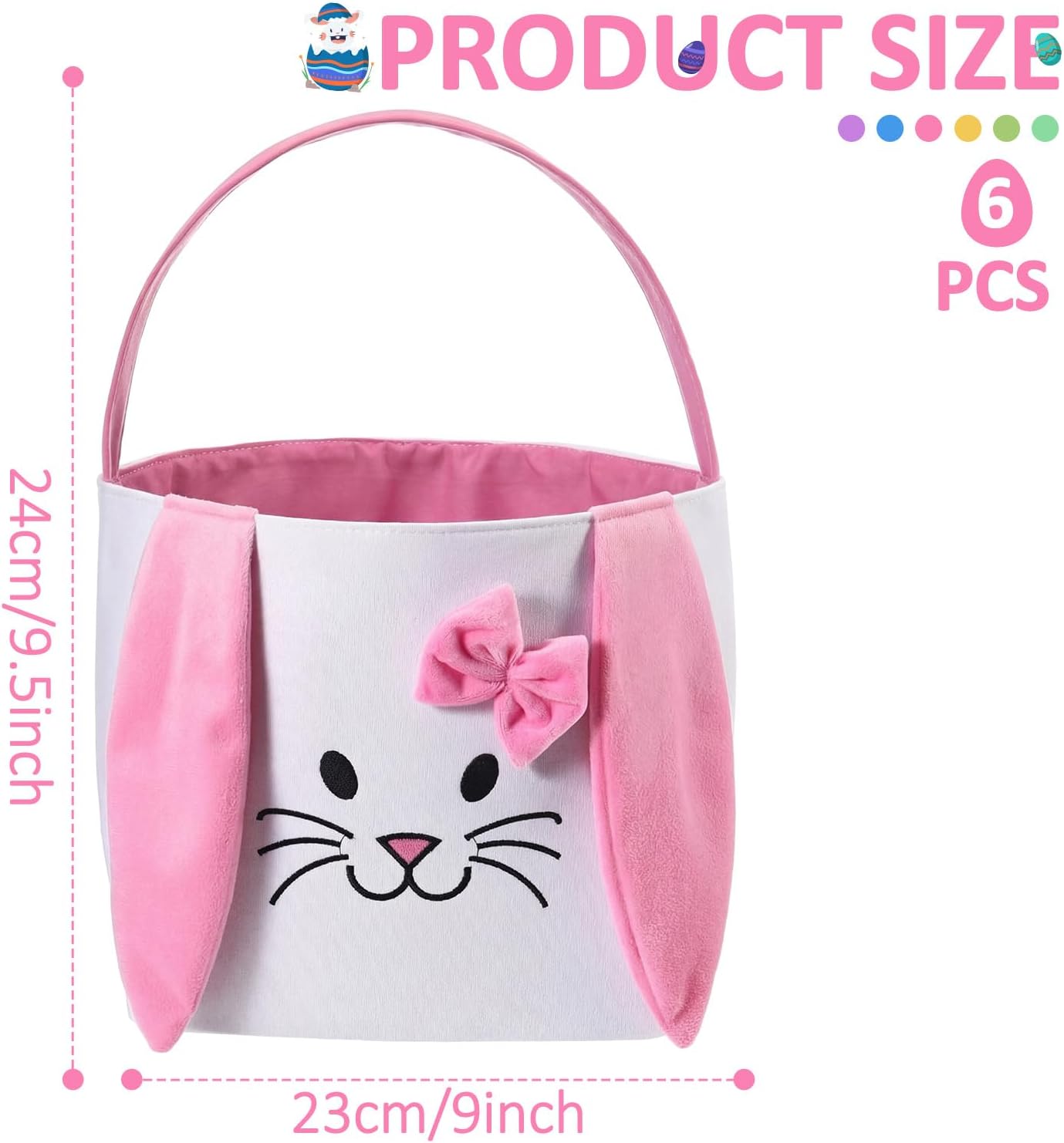 4/6 Pcs Easter Bunny Basket Easter Gift Bags Reusable Totes Bags Easter Eggs Basket for Egg Hunt,Easter Gift buckets for Student Adult Office Employee Coworker,Outdoor Church School Classroom Decorations,Spring Birthday Party Supplies