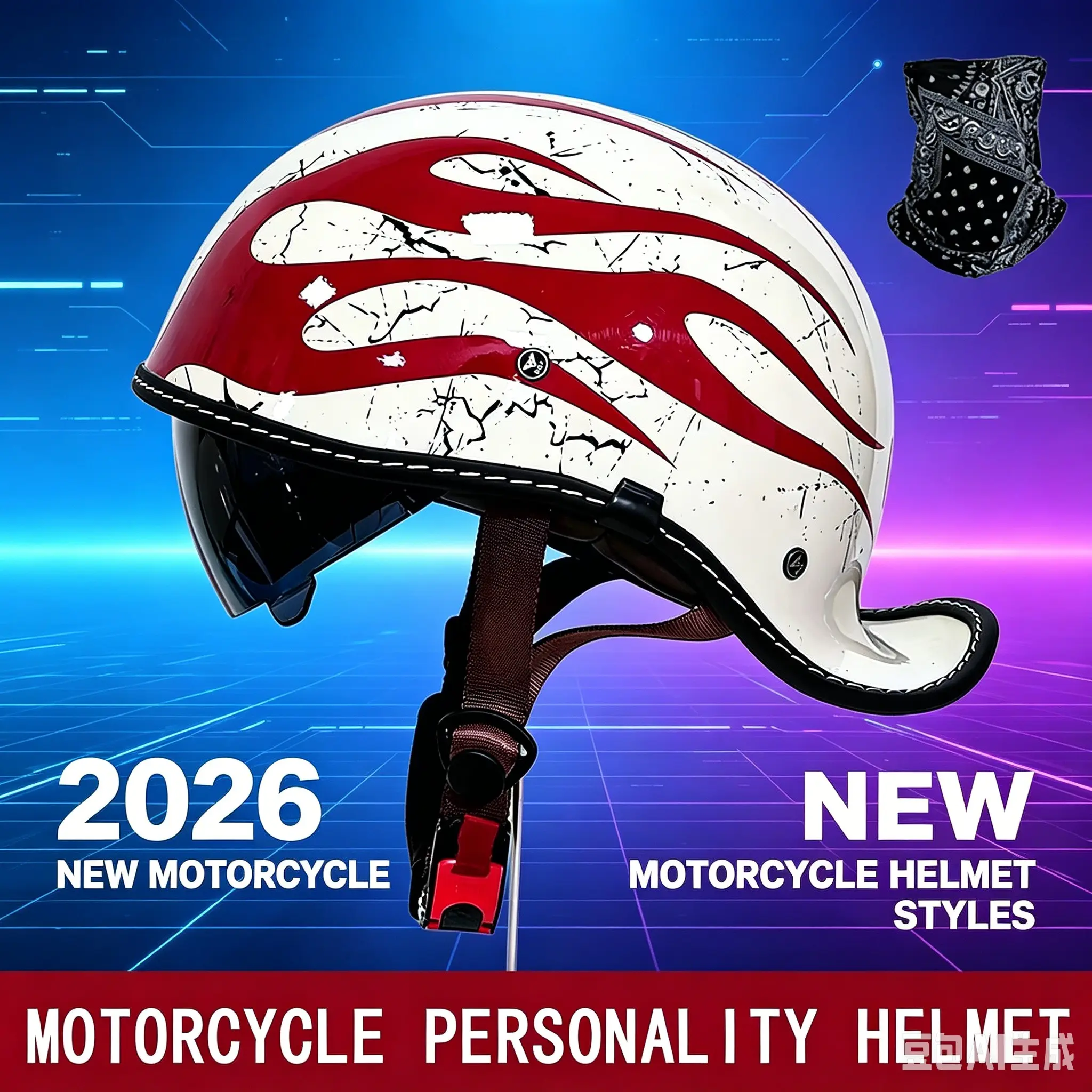 2026 Motorcycle Helmet, All-Season Retro Stylized Helmet, Unisex Fit American Cruiser Riding Half Helmet Design, Protective Helmet, Bikers Helmet, Safety Gear for Men and Women