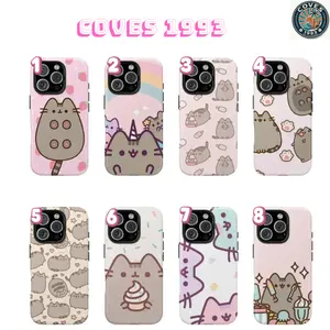 [Free Gift 5pc Sticker] Cute Pusheen Ice Cream Phone Case, Sweet Cat Aesthetic Tough Cover, Durable Dual-Layer Protective Casing for iPhone 17 16 15 14 13 12 11 Pro Max