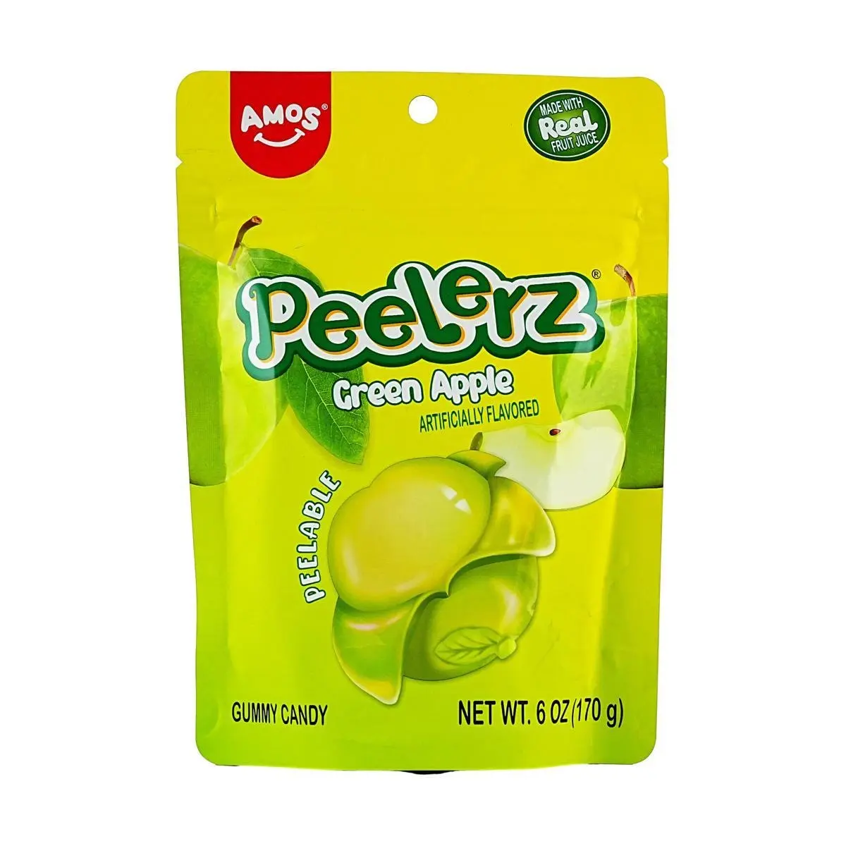 Amos Sweets Green Apple Gummy Candy - Real Fruit Juice, Soft & Chewy, 170g Bag