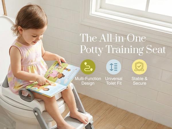 Potty Training Seat with Folding Travel Potty Seat for Toddlers, 2 in 1 Potty Training Toilet Seats, Anti-Slip Toddler Toilet Seats with Steps, Waterproof Cushioned Mat and Splash Guard, Grey, mothersdaygift, #Summervibes