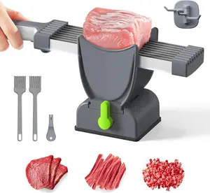 Fresh Meat Slicer Ergonomic Manual Slicer with Adjustable Thickness Stainless Steel Blade Non-Slip Base Portable for Home Kitchen Camping Small Butcher Shops Ideal for Beef Pork Classic Black