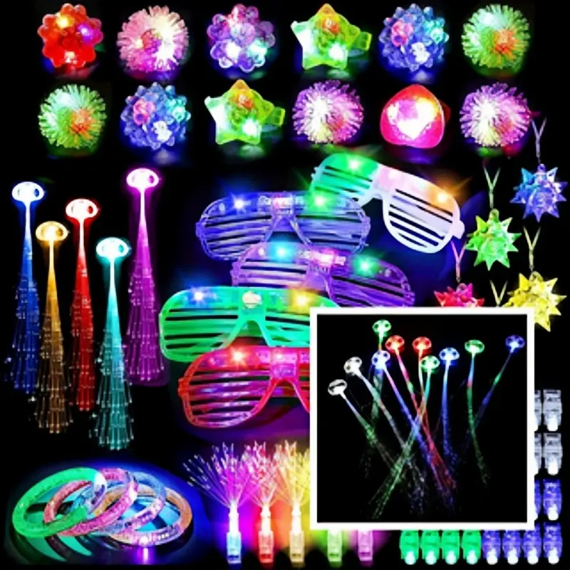 78-Piece Plastic Festive Party Supplies & Gifts Set - Glow-in-the-Dark Square Cold Light Flashing LED Glasses, LED Hats, Masks, Props with Multiple Designs & Colors for Concerts, Watch Parties