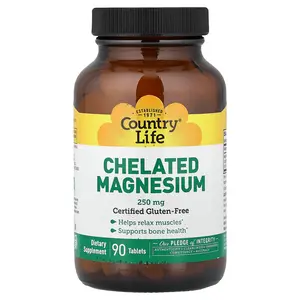 Country Life Chelated Magnesium , 250 mg , 90 Tablets