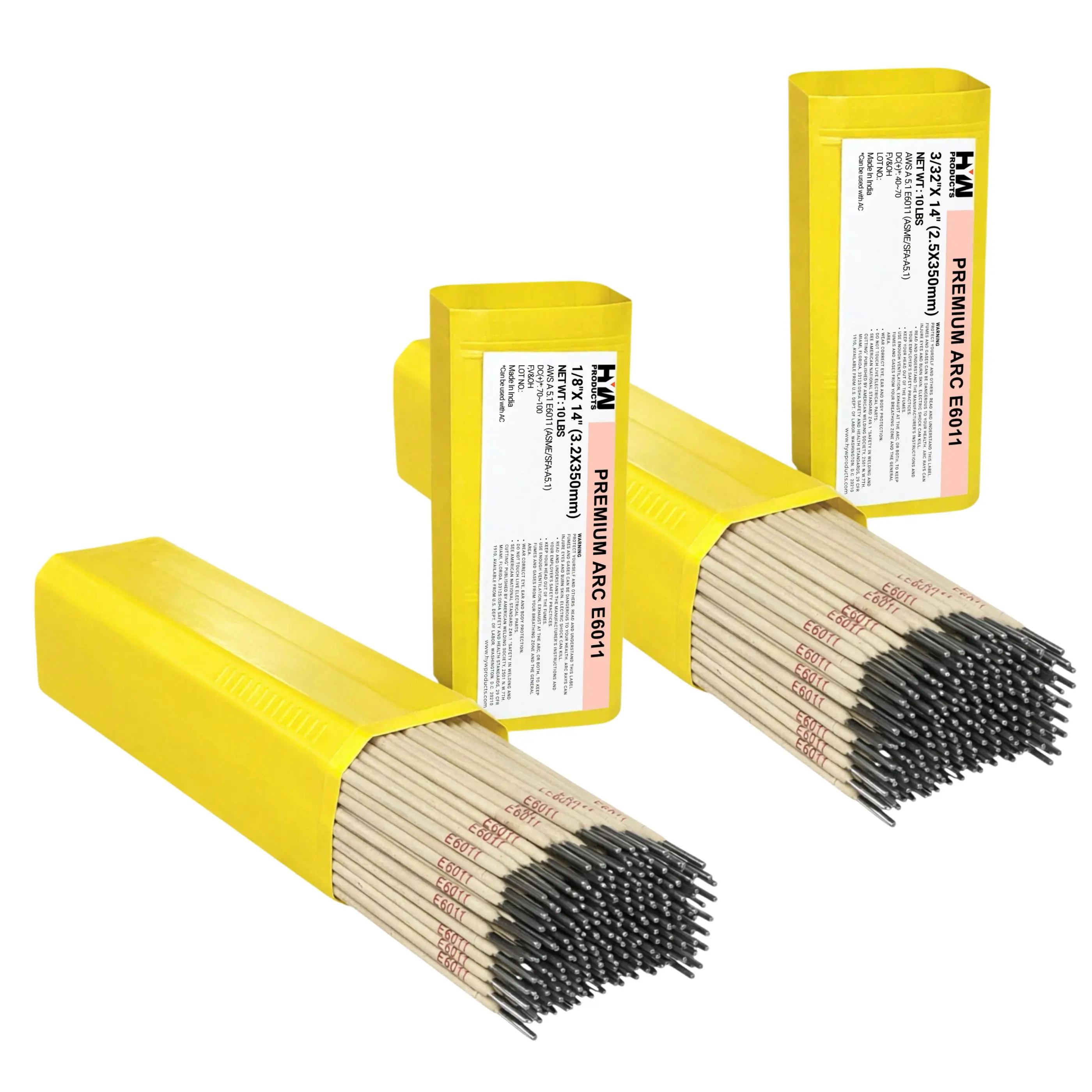 High-Cellulose E6011 Premium Arc Stick Electrodes - 3/32in, 14-inch Rods, Easy Slag Removal, Excellent Mechanical Properties, High Ductility, 10-lb Box, 2PK