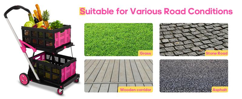 Collapsible Utility Camping Cart,2 baskets included,Multi use Functional Shopping Carts Folding Trolley Lightweight,Removable Basket Multi-Purpose Home personal,BlackFriday Portable