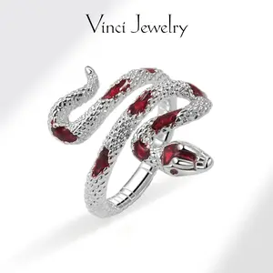 925 Trendy Snake Ring with Bold Serpent Design, Synthetic Ruby Inlay Hypoallergenic Sterling Silver Ring, Vintage Adjustable Unisex Thumb Ring Jewlery for Women & Men, Daily Wear and Theme Party Jewelry, Birthday Valentine's Day Mom's Father's Day Gift