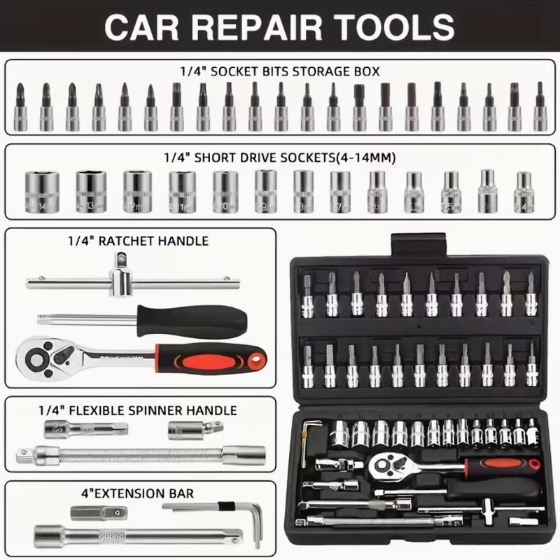 46 PCS Household Car Maintenance Tool Set - Ratchet Torque Wrench and Screwdriver Toolbox, Motorcycle Tire and Hub Maintenance Kit, Portable Bicycle Maintenance Socket Wrench