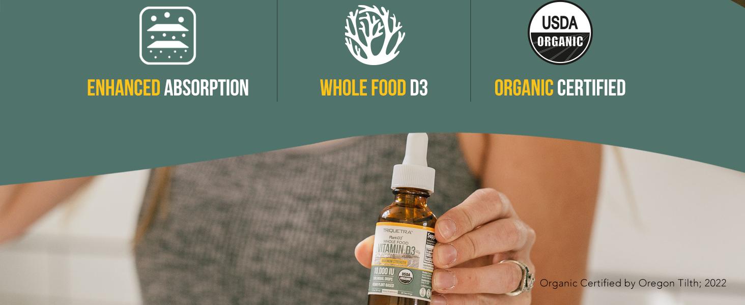 Plant-D3 Organic Vitamin D3 | 5000 IU – Vegan Liquid Drops for Max Strength & High Absorption  Adjustable Dosing (1 oz Liquid) Supplements Healthcare