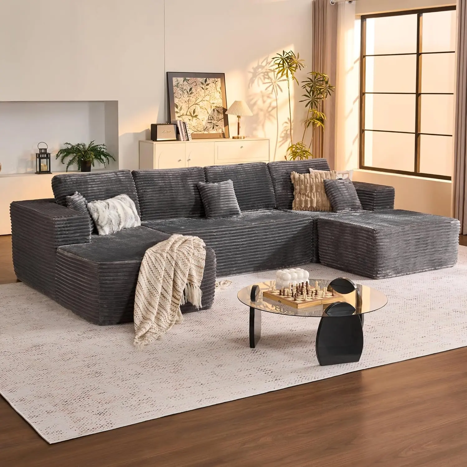 dark gray + ottoman + 7 pillows