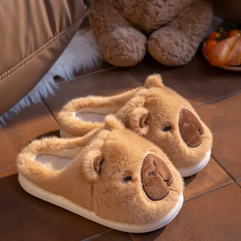 Women's Cotton Fashionable Flat Slippers - Thick-Soled, Soft Fuzzy, Toe-Capped Footwear for Autumn Winter, Kitchen-Friendly Indoor Home Use, Brown, Weight, Fashionable Slippers