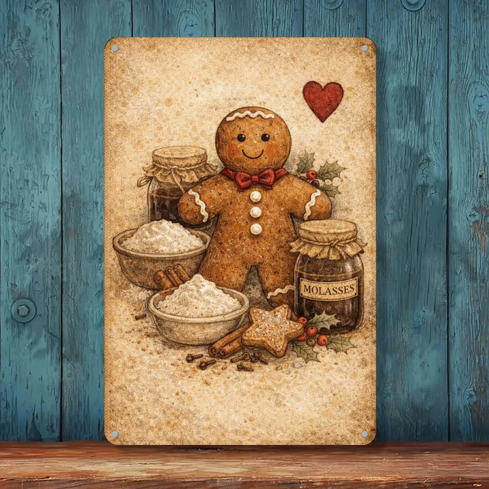 Vintage Gingerbread Man Retro Christmas Baking Rustic Tin Sign, 8x12in, Molasses Cinnamon Holiday Kitchen Wall Decoration, Home Decor Metal Plaque, Gifts for Holiday Enthusiasts
