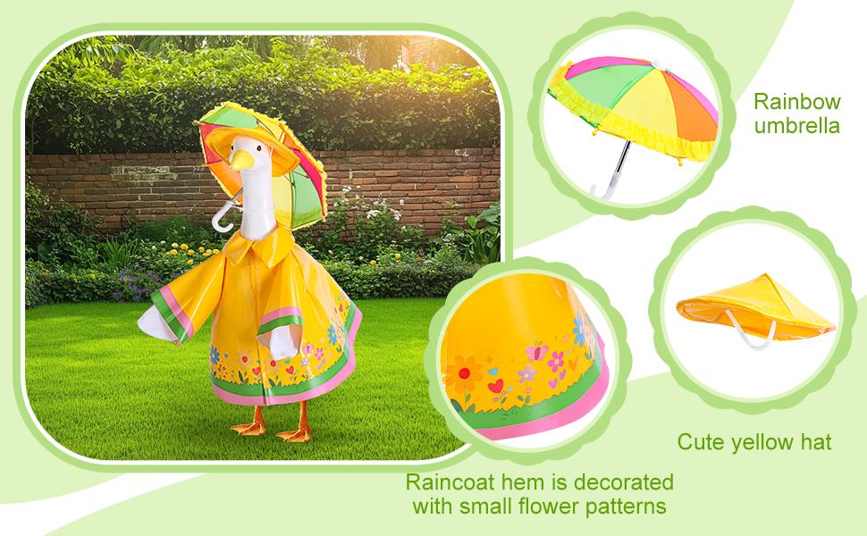 3 Pcs/Set Raincoat Porch Goose Outfits, Summer Lawn Goose Statue Raincoat Costume, Yard Goose Clothes Raincoats Umbrella Hat Outfit for 23" Statue Patio Garden Decoration