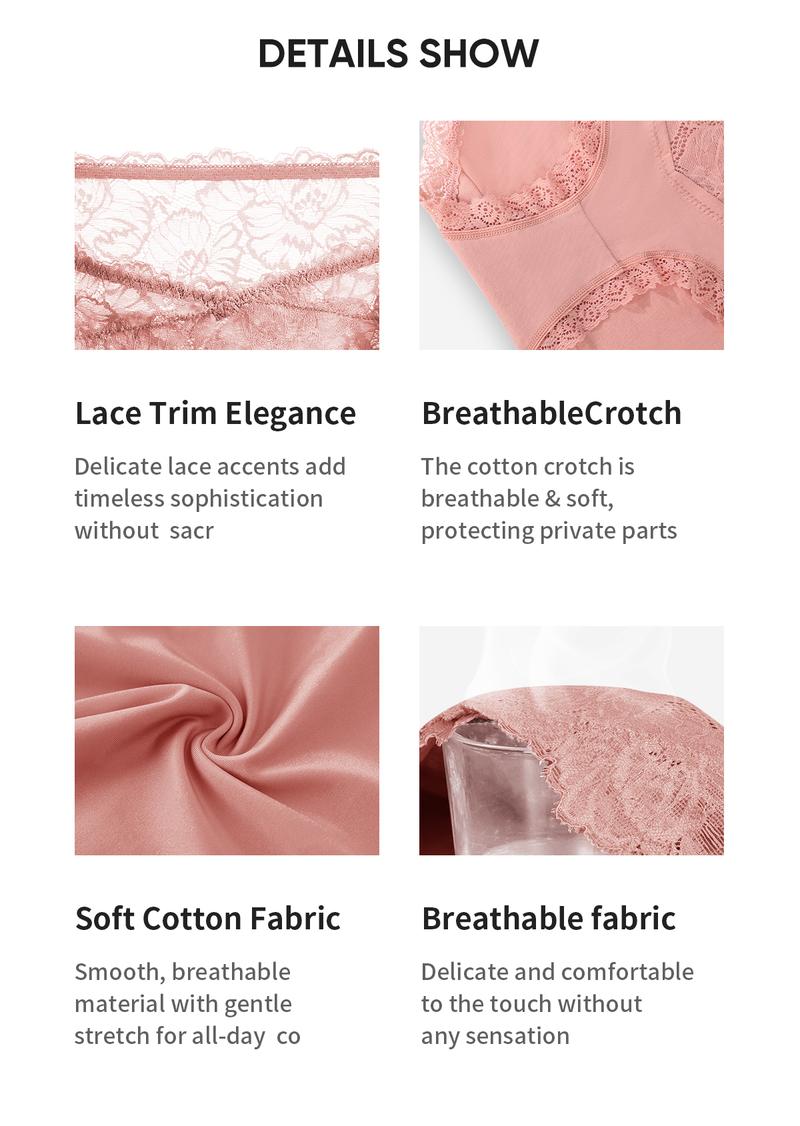 【COTTON】5/7/10 pcs Morelect Women's Solid Color High Waist Briefs,Soft Comfy Breathable Pastel Lace Knicker for Daily Wear, Underwear for All Seasons Womenswear Panties Basic Casual]