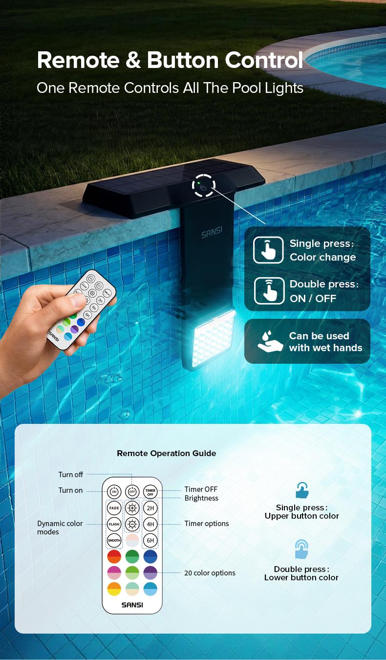 SANSI Solar Poolside RGB Light with Remote, Waterproof Submersible Pool Light for Inground & Above Ground Pools – Enhance Summer Pool Fun, Perfect Mother’s Day Gift & Outdoor Decoration