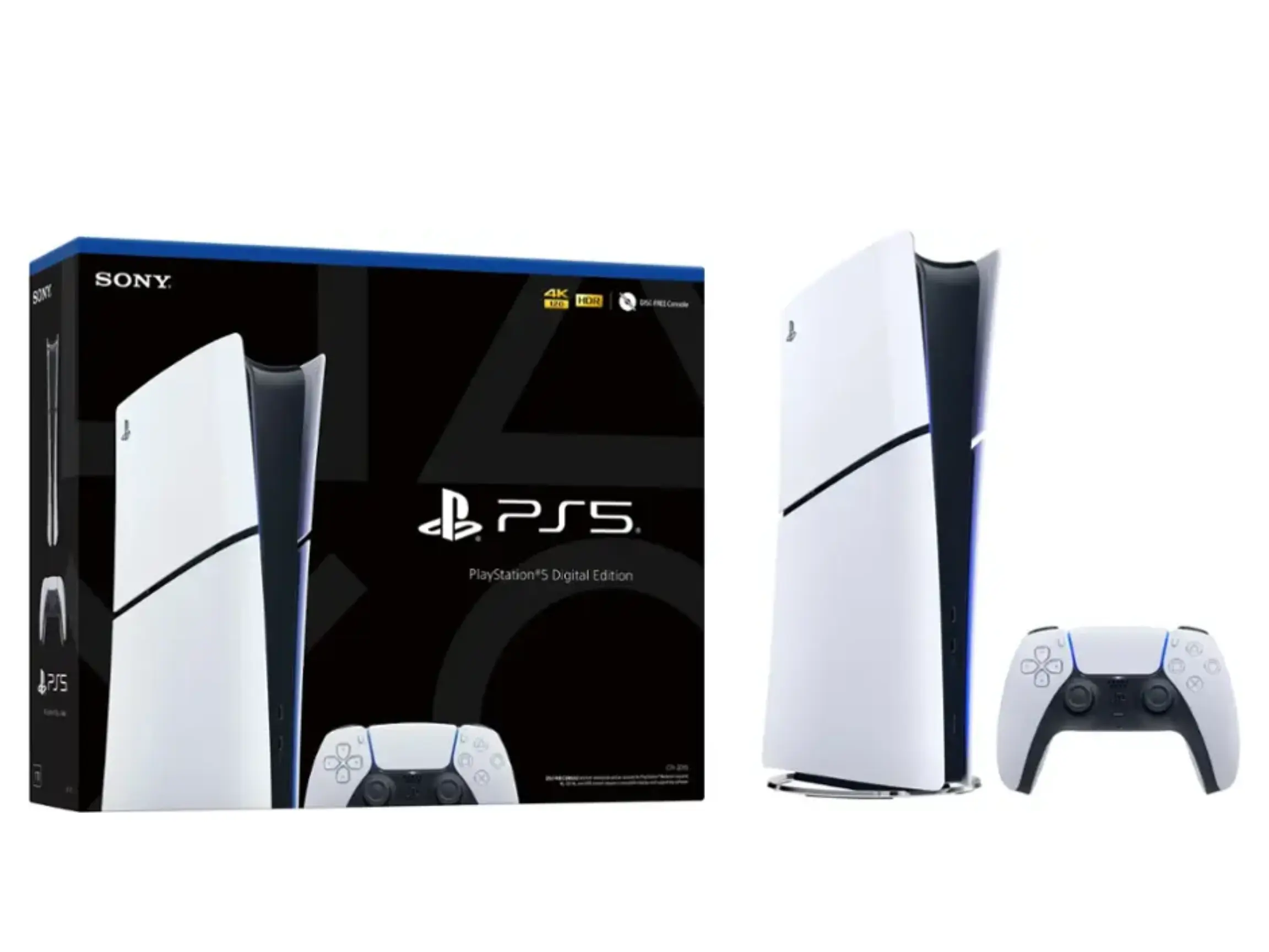 Sony PS5 Slim All-Digital Video Game Console - Brand New, Backward Compatible, Plays Most PS4 Digital Games Today, Haptic Triggers, Lightning-Fast Load Times, Wireless Capability, USB Connectivity, Included Cable, DualSense Wireless Controller