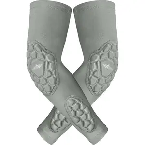 Penveer Compression Padded Arm Sleeves for Youth & Adults - Elbow & Forearm Support - Breathable Football Padded Sleeves (Grey)