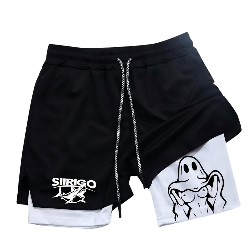 Anime-Style Sports Shorts for Men Two-Piece Double-Layer High-Quality Polyester Quick-Dry & Breathable 20 Versatile Styles Multi-Function