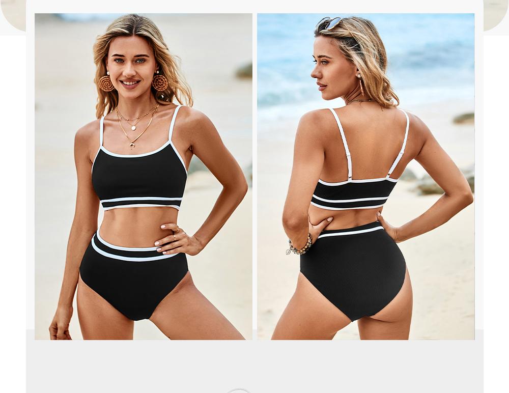 Aleumdr Women's Ribbed Bikini Sets Color Block Swimsuit High Waisted Bathing Suit Swimming Clothing Beach Water Sports Swimwear SpringStatements