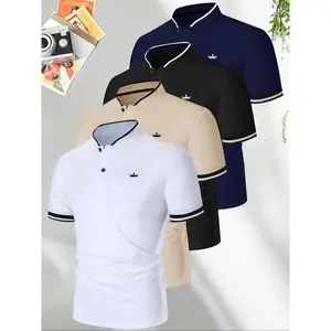 Men's Contrast Trim Polo Shirt, Regular Fit Casual Short Sleeve Button Collar Top for Summer, Fashion Men's Clothes for Daily Wear, Gamis, Casual Golf Polo