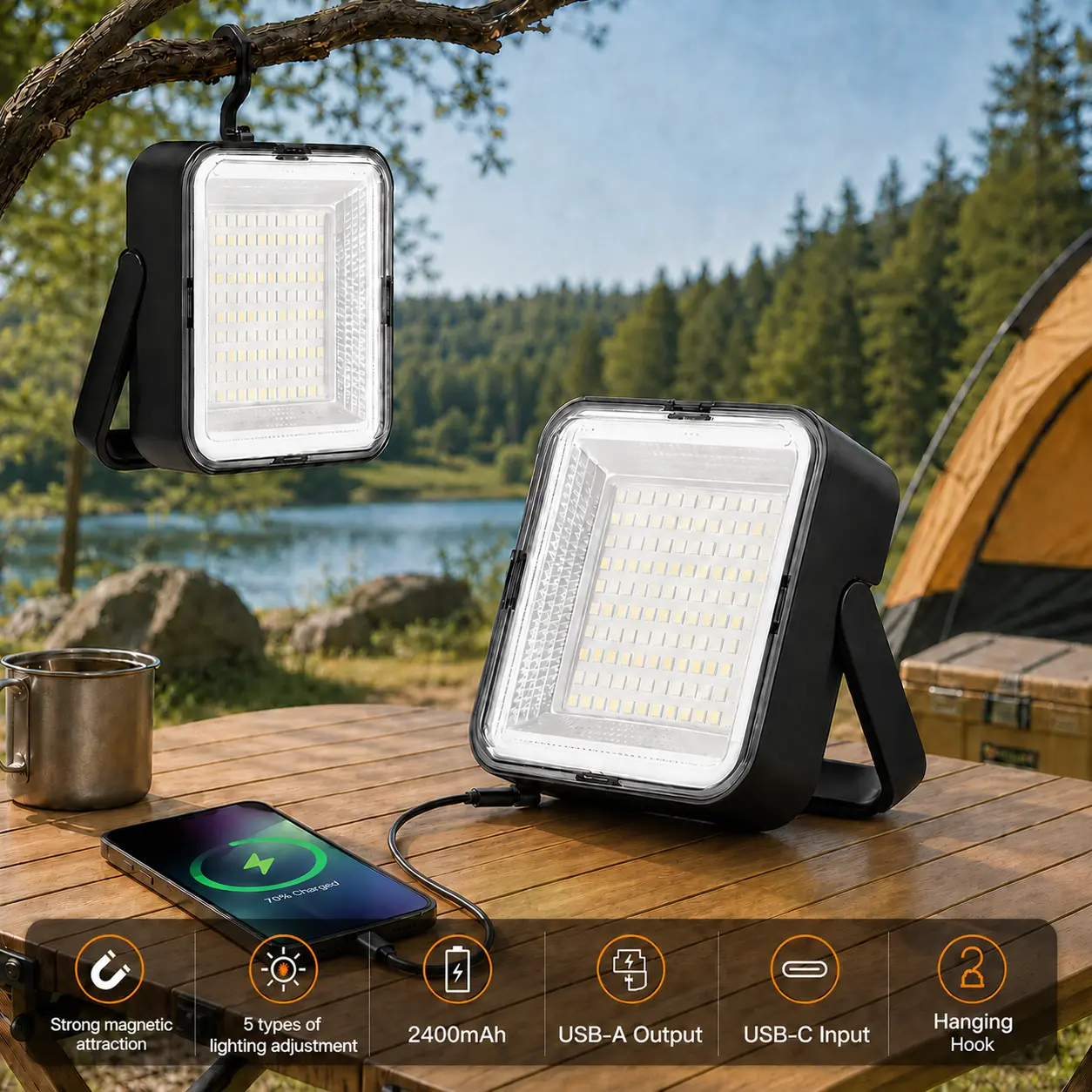 【Father's Day Gifts】120 LED Mini Solar Flashlight - USB Rechargeable Handheld Lamp, Waterproof Portable Lighting Solution with Phone Charging, Camping Accessory for Guys, Mens Gift, Cool Gift, Mini Travel Product, Rechargeable Solar-Powered Lantern, Mens,