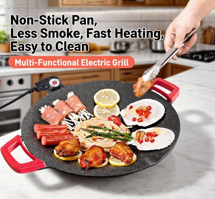 Multifunctional Electric Grill Indoor Non-Stick Smokeless Griddle for Home Cooking