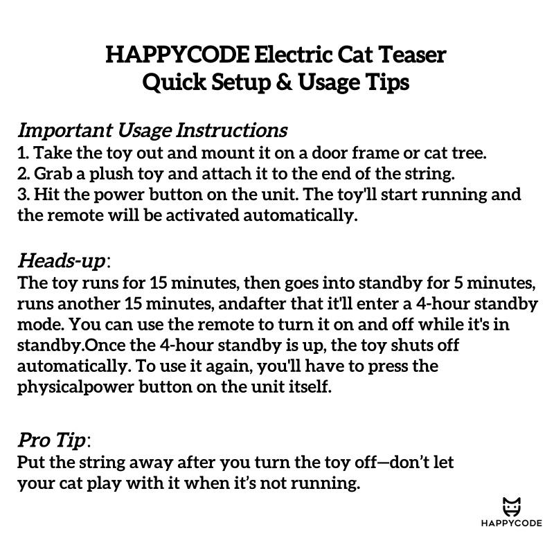 HAPPYCODE Electric Cat Teaser Wand Interactive Pet Toy Rechargeable Door Clip Design Dual Modes—360° Rotation & Random Jumping Stimulates Physical & Mental Energy Cat Toys, Cat Supplies, Bird & Cat Supplies, Cat Toys