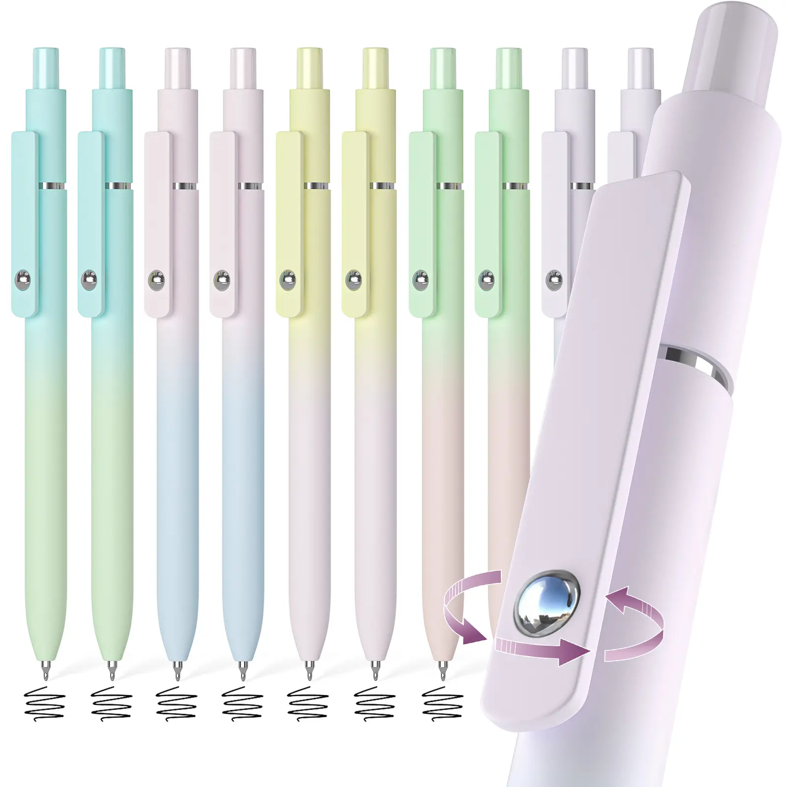 OMEYA 5/10 Pcs Gel Pens – Retractable 0.7mm Medium Point, Quick Dry Black Ink, Aesthetic Pastel Gradient Fidget Roller Pens for Journaling, Students, Nurses & Back to School Supplies,back to school,back to school haul