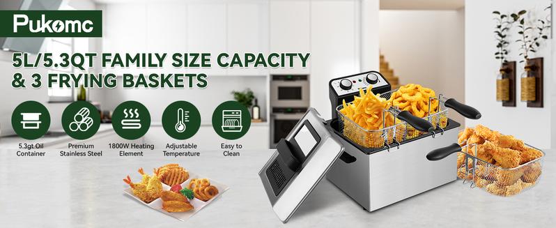 SUSTEAS Electric Deep Fryer with 3 Baskets 5.2 QT Oil Capacity Cool Touch Sides Easy to Clean Nonstick Basket for Home Use 1800 Watt Immersed Heating Element SUSTEAS Electric Deep Fryer with 3 Baskets 5.2 QT Oil Capacity Cool Touch Sides Easy to Clean Nonstick Basket for Home Use 1800 Watt Immersed Heating Element