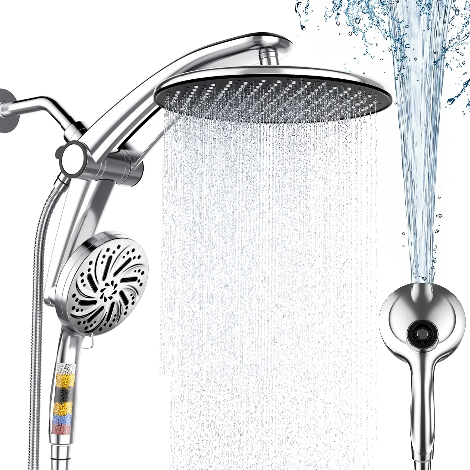 Razime Rain Shower Head with Filtered Handheld, High‑Pressure Rainfall Dual Shower Combo, Adjustable One‑Piece Stand, Built‑in Magnetic Docking & Power Jets, Home Essential Shower System with Handheld Spray Dual Shower Head With Handheld