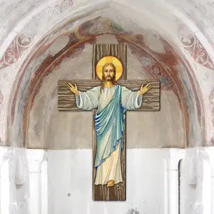 Designocracy 8191166-2F 32 x 24 in. Holiday Outdoor Jesus Cross Yard Decor