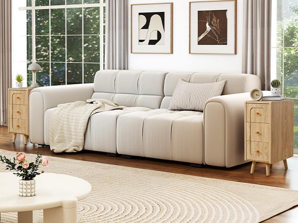 Giratree Small Nightstand with 3 Drawers, Narrow Bedside Table Vintage Skinny Night Stand with Storage, Wood Slim Side Table for Bedroom, Small Spaces, Living Room