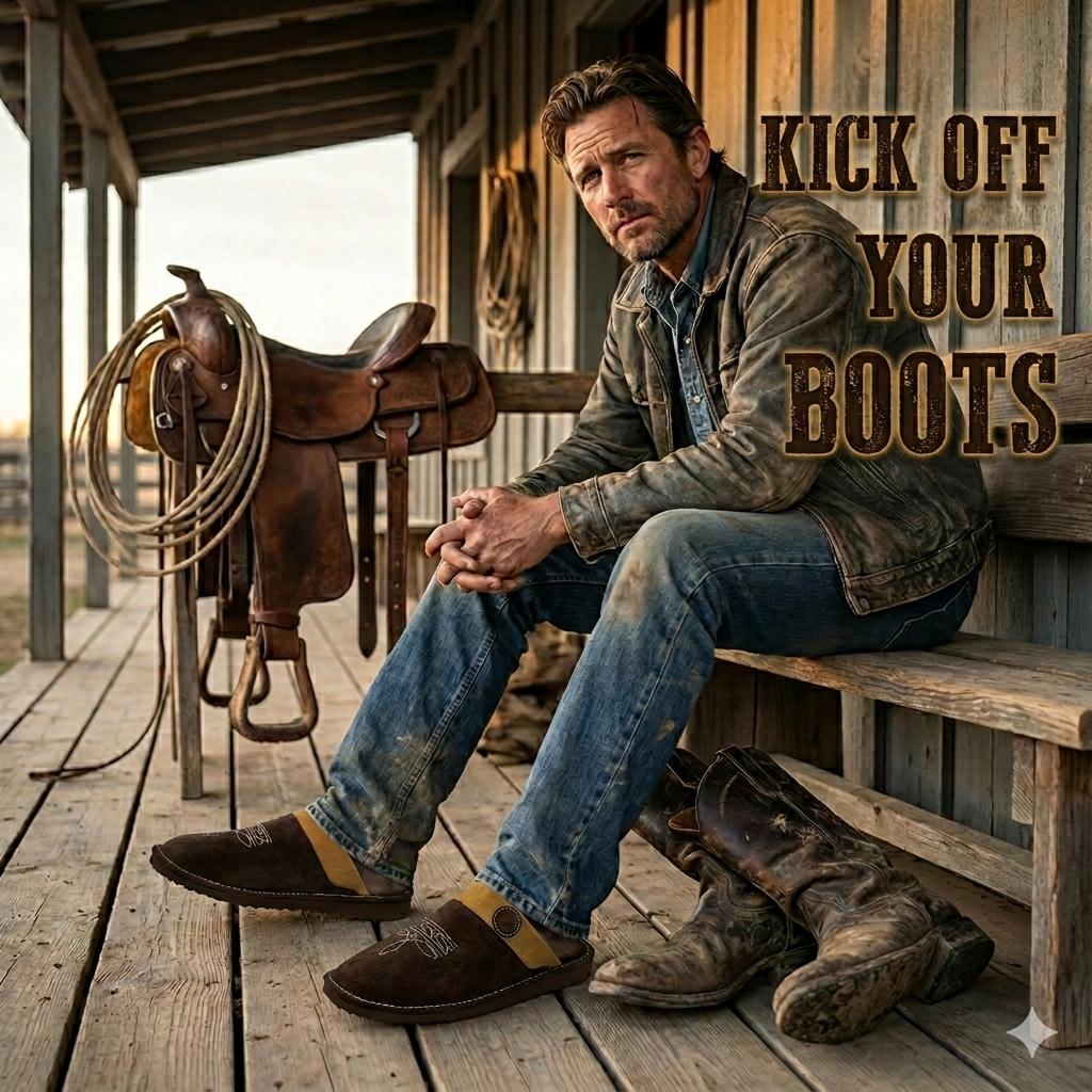 All Season Western Cowboy Boot Stitch Slippers with Square Toe Suede Leather House Shoes for Men & Women Indoor/Outdoor